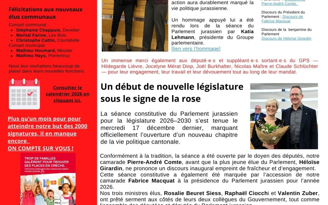 Infolettre n°39 – Législature 2026-2030 sous le signe de la Rose